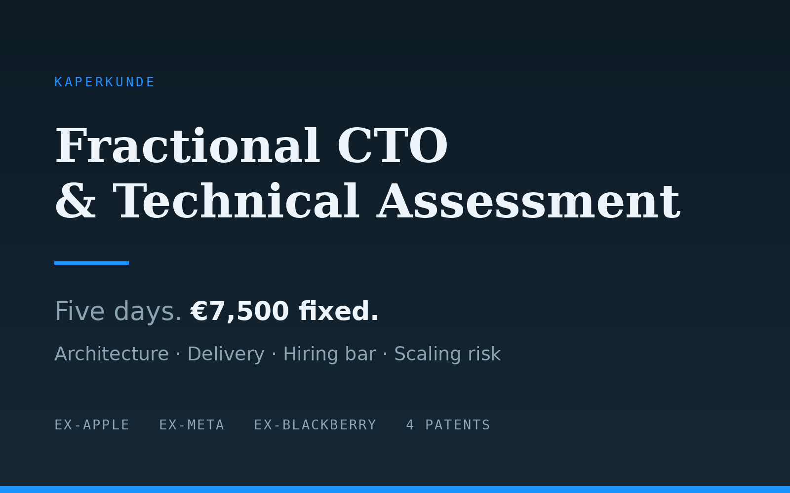 Fractional CTO and Technical Assessment — five days, 7,500 euro fixed